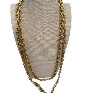 Vintage Signed CROWN TRIFARI Gold Tone Long chain Link Flapper Necklace